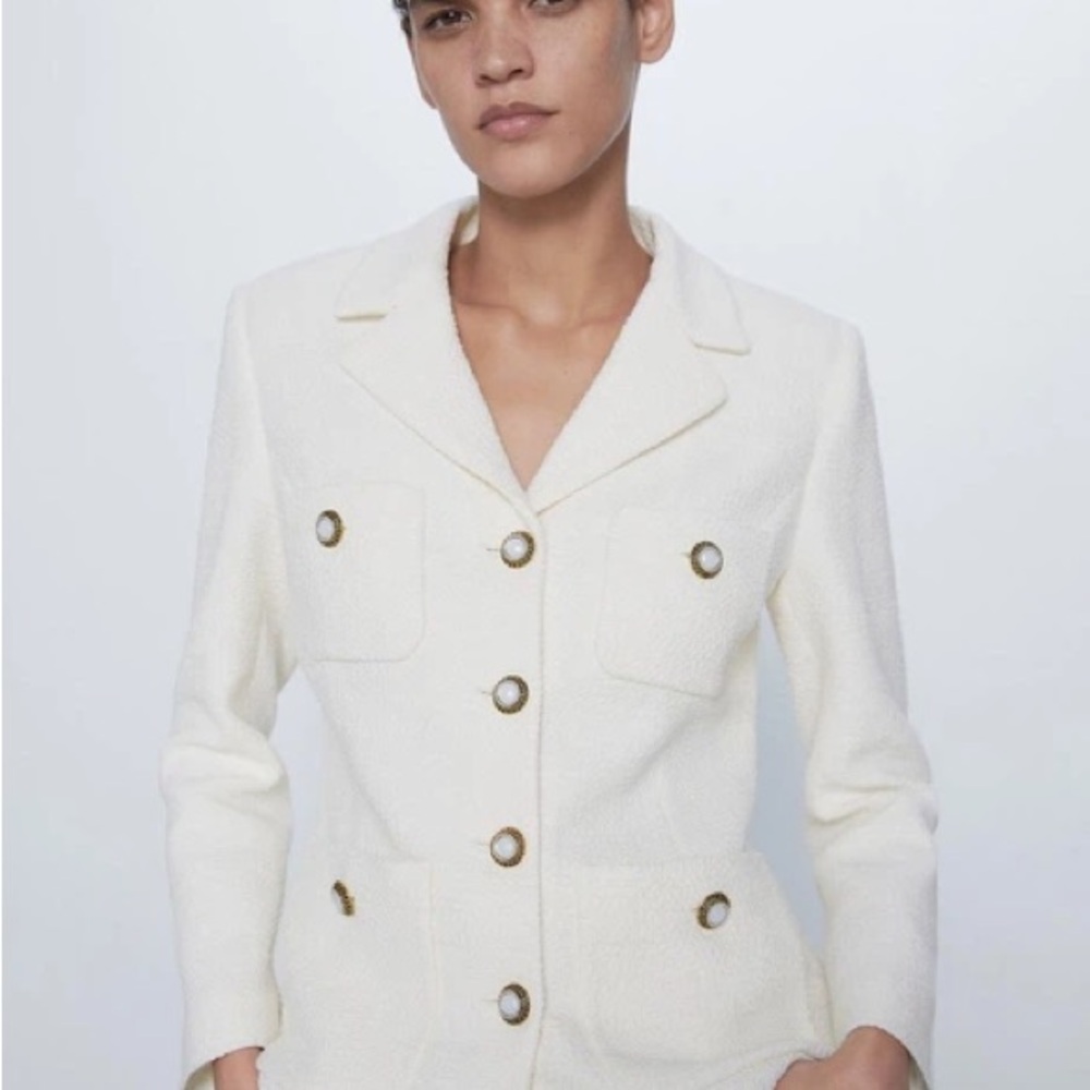 Zara Cream Women's Blazer with Gold Buttons
